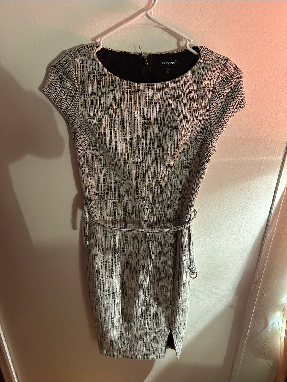Express Black and White Textured Midi Sheath Dress